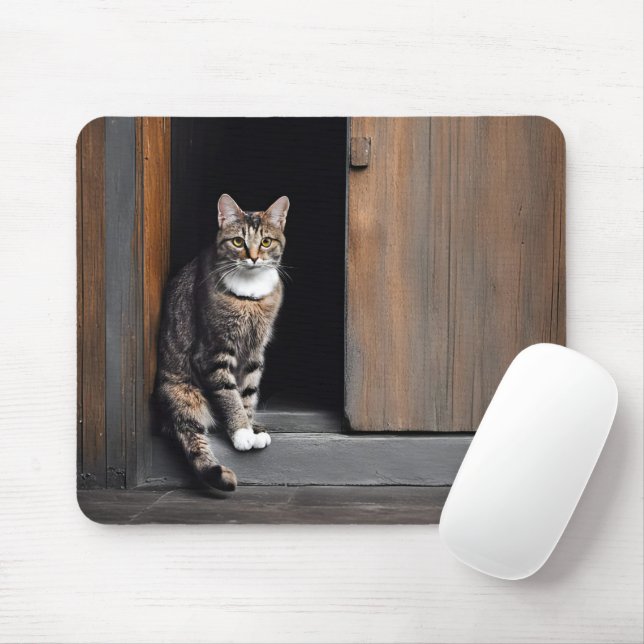 Tapis De Souris Tabby Chat dans la porte Shed (Avec souris)