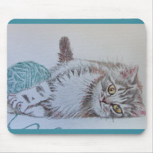 Tapis De Souris Tabby Chat Dessin Chats Turquoises Ordinateur Sour