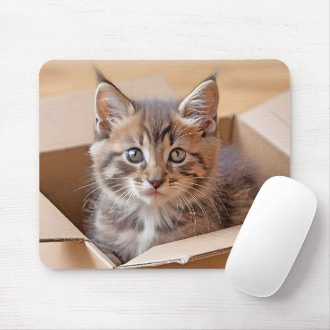 Tapis De Souris Tabby Kitten Dans Boîte En Carton (Avec souris)