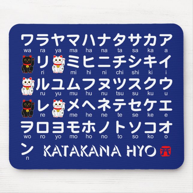 Tapis De Souris Table Katakana japonaise (Lucky Cat) (Devant)