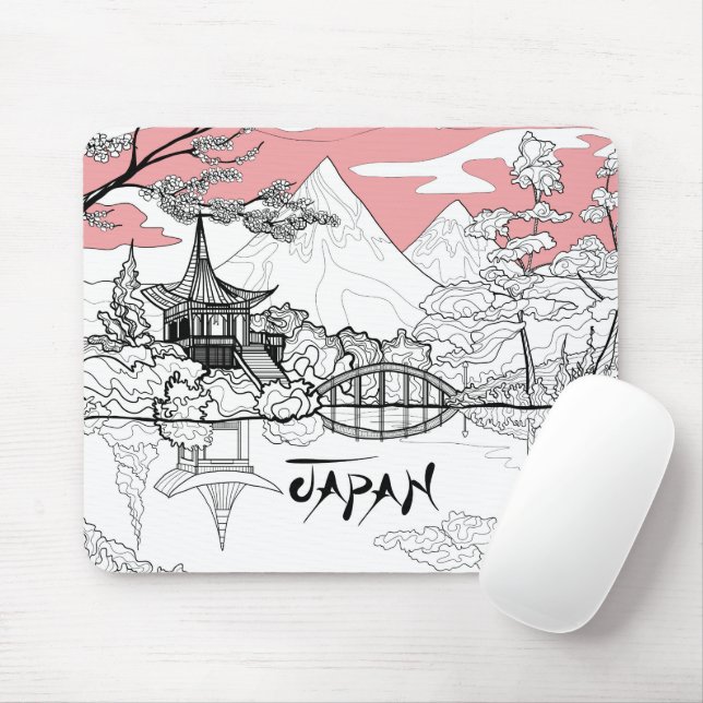 Tapis De Souris Tableau en ligne de Temple japonais Lac Mountain (Avec souris)
