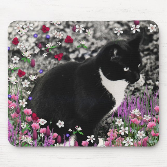 Tapis De Souris Taches de rousseur en fleurs II - chat de smoking (Devant)