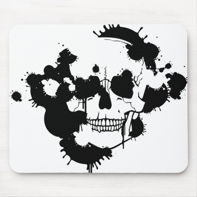 Tapis De Souris Taches d'encre Création d'une silhouette de crâne (Devant)