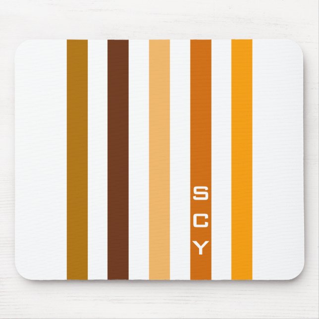 Tapis De Souris Tan Brown Orange Vertical Stripes Monogramme (Devant)