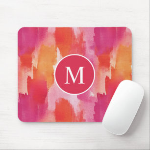 Tapis De Souris Tapisserie Aquarelle Rose Orange Abstrait Monogram
