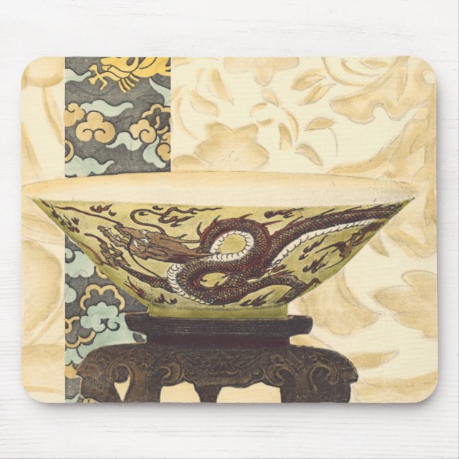 Tapis De Souris Tapisserie asiatique avec bol et design dragon (Devant)