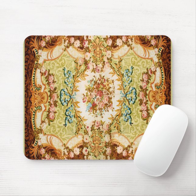 Tapis De Souris tapisserie rose à fleurs baroque victorienne (Avec souris)
