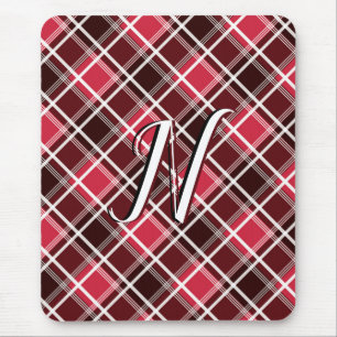 Tapis De Souris Tartan classique Plaid Rouge Noir Monogramme Perso