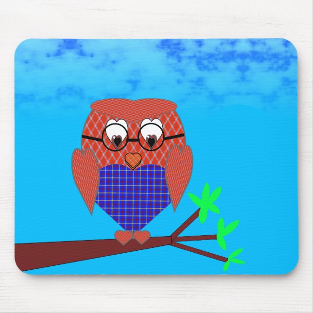 Tapis De Souris Tartan et Chouette des Coeurs (Devant)