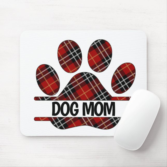 Tapis De Souris Tartan Plaid DOG MOM Pawprint (Avec souris)