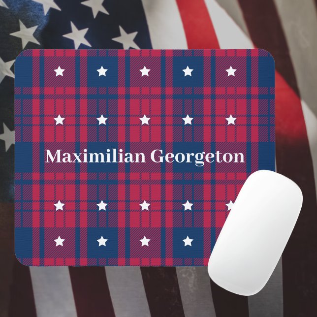 Tapis De Souris Tartan Plaid - Patriotique - Bleu Rouge Étoiles Bl (Tartan Plaid - Patriotic - Red Blue White Stars Mouse Pad by Leapfroglisics Shop)