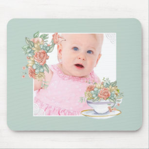 Tapis De Souris Tasse à thé florale aquarelle photo personnalisée