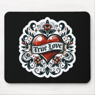 Tapis De Souris Tatouage de cœur d'amour vrai autocollant style ar