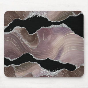 Tapis De Souris Taupe et Agate noire personnalisée avec paillettes
