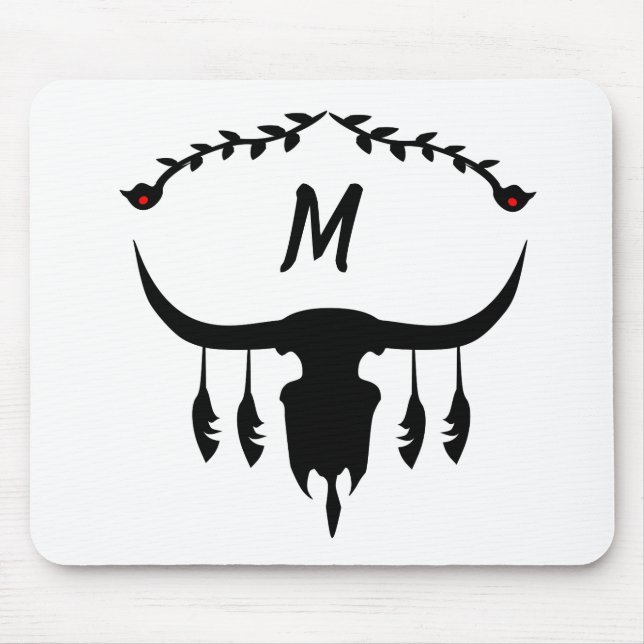 Tapis De Souris Taureau avec plumes noires Silhouette (Devant)