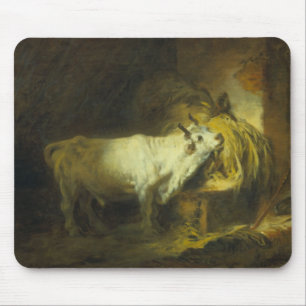 Tapis De Souris Taureau blanc dans le stable (huile sur la toile)