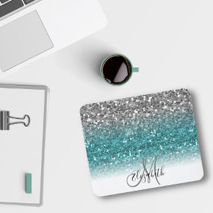 Tapis De Souris Teal Argent Ombré Paillettes Brillance Personnalis