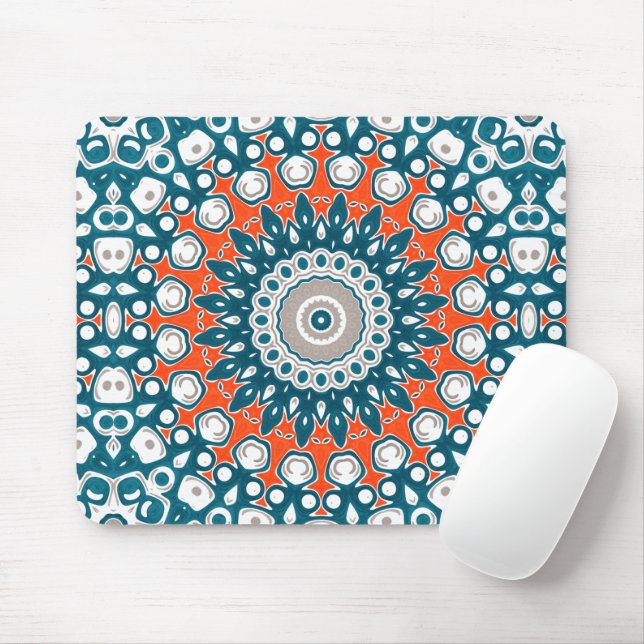 Tapis De Souris Teal Coral Modern Mandala Desk Pattern (Avec souris)
