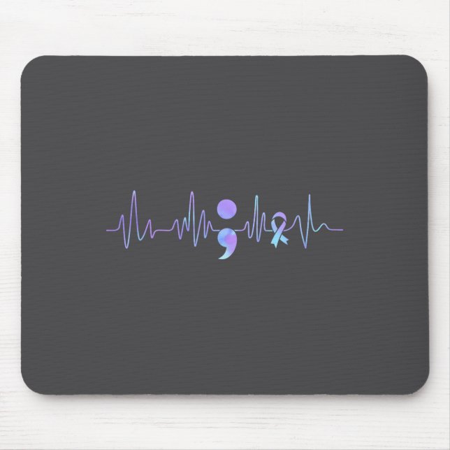 Tapis De Souris Teal Purple Heartbeat Semicolon Suicide Prevention (Devant)