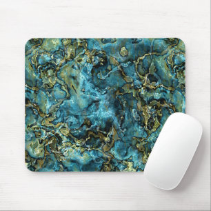 Tapis De Souris Teal Turquoise Faux Gold Minerals Agate Pattern