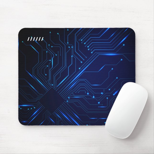 Tapis De Souris Technologie moderne noire et bleue (Avec souris)