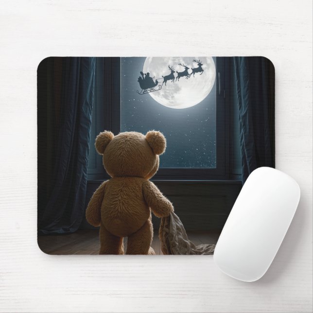 Tapis De Souris Teddy Bear Watching Santa Claus (Avec souris)
