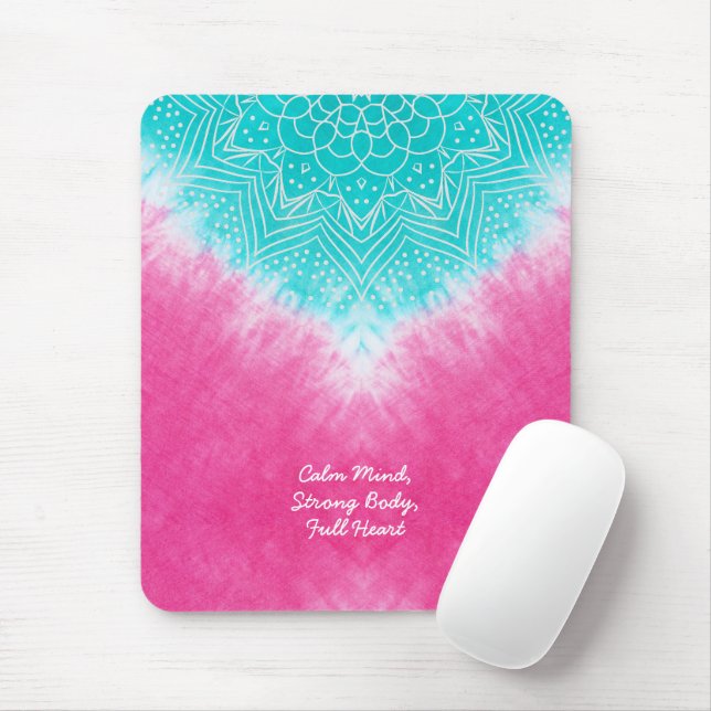 Tapis De Souris Teinture à carreaux rose et bleu avec Mandala Sway (Avec souris)