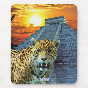 Tapis De Souris Temple et coucher de soleil Jaguar & Chichen Itza