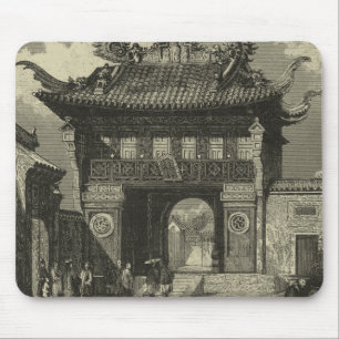 Tapis De Souris Temple impérial asiatique dans noir et le blanc