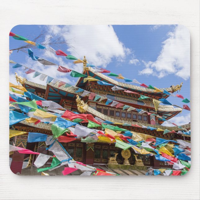 Tapis De Souris Temple tibétain avec drapeaux de prière - Yunnan,  (Devant)
