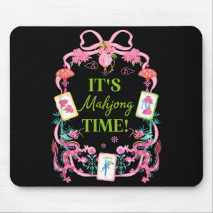 Tapis De Souris Temps de mahjong coquette nœud esthétique joueur d