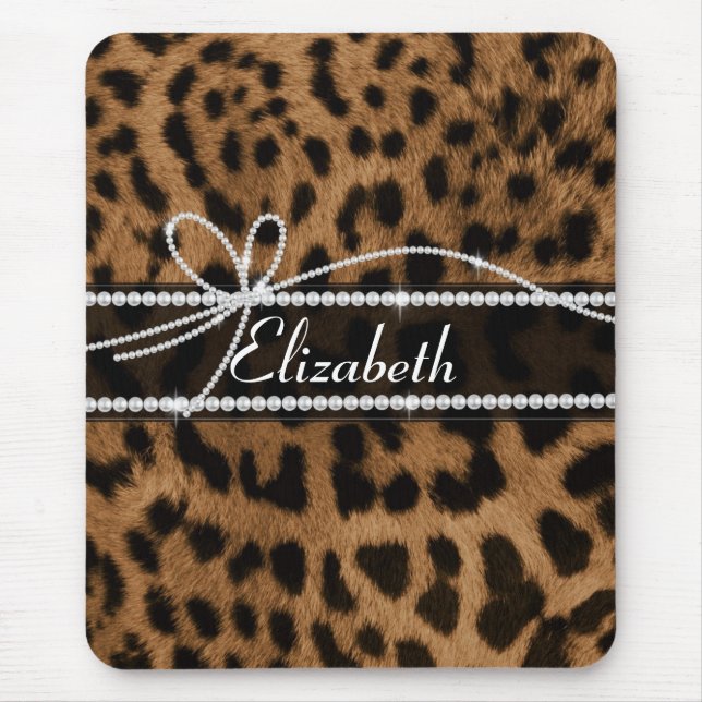 Tapis De Souris Tendance chic girly faux brun noir léopard animal (Devant)