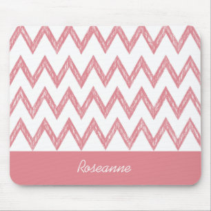 Tapis De Souris Tendance crayon rose Chevron Zigzags avec nom
