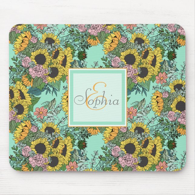 Tapis De Souris Tendance tournesol jaune et rose roses design (Devant)