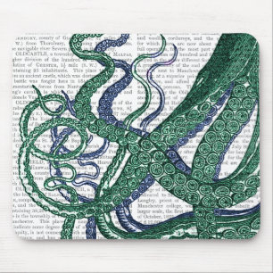 Tapis De Souris Tentacules vert et bleu de poulpe