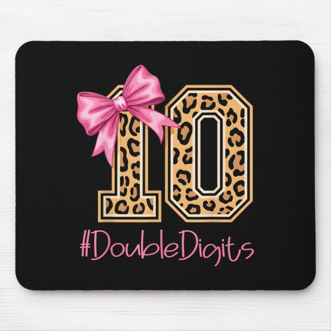 Tapis De Souris Tenth Years Old Girl Birthday Bow Coquette Leopard (Devant)