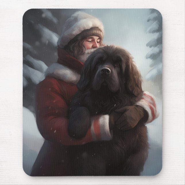 Tapis De Souris Terre-Neuve avec le Père Noël Festif Noël  (Devant)