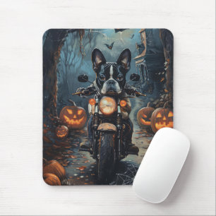 Tapis De Souris Térrier de Boston conduisant une moto Halloween ef
