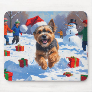 Tapis De Souris Terrier tibétain coule dans la neige avec Casquett