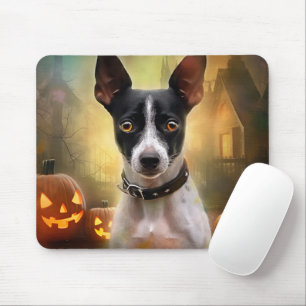 Tapis De Souris Terrorifique Rat Terrier Halloween avec citrouille