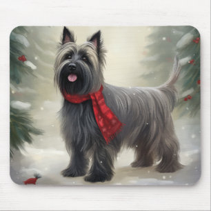 Tapis De Souris Tervueren Chien Skye Terrier dans la neige Noël