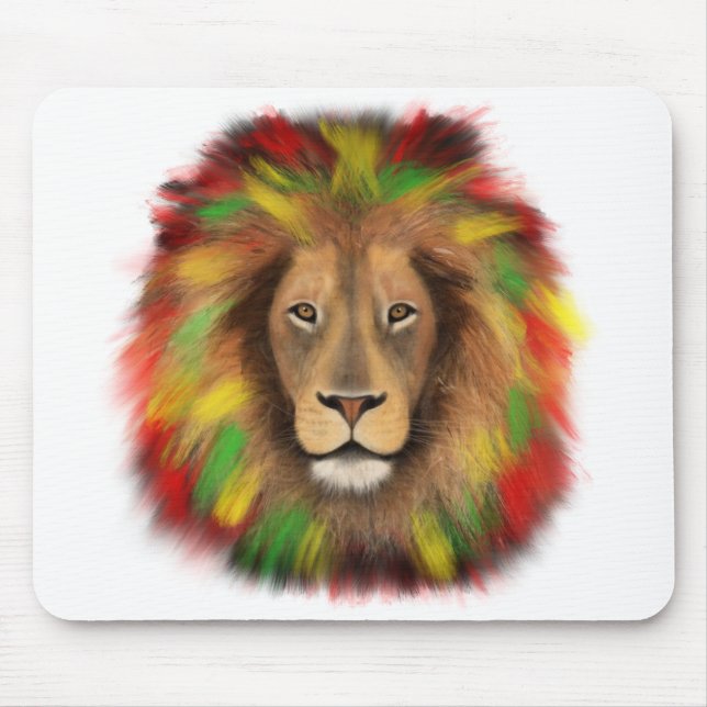 Tapis De Souris Tête de lion Rasta rouge jaune vert dessin Jamaïqu (Devant)