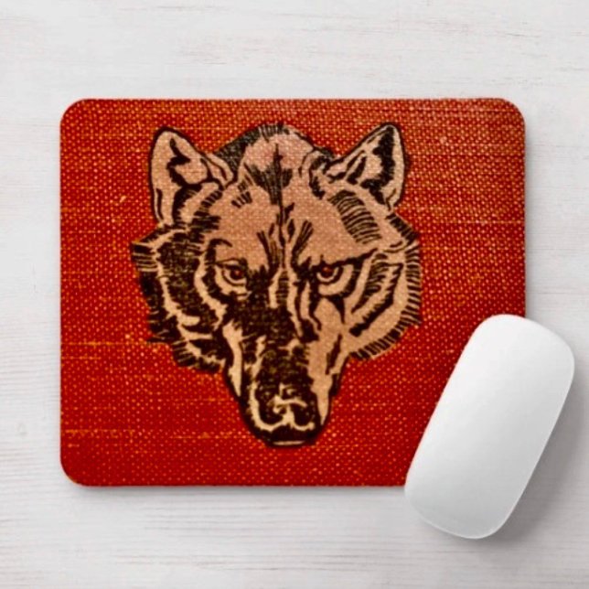 Tapis De Souris Tête de loup sur fond rouge  (Créateur téléchargé)