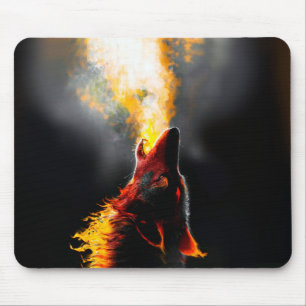 Tapis De Souris Tête du loup de feu agressif