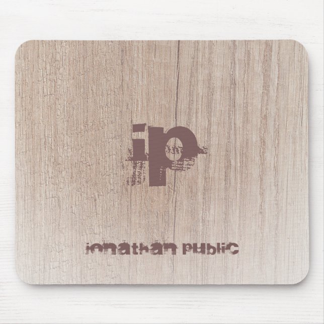 Tapis De Souris Texte Perdu Monogramme Bois Look tendance Élégant (Devant)