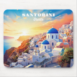 Tapis De Souris Texte personnalisé Coucher de soleil Santorin Grèc