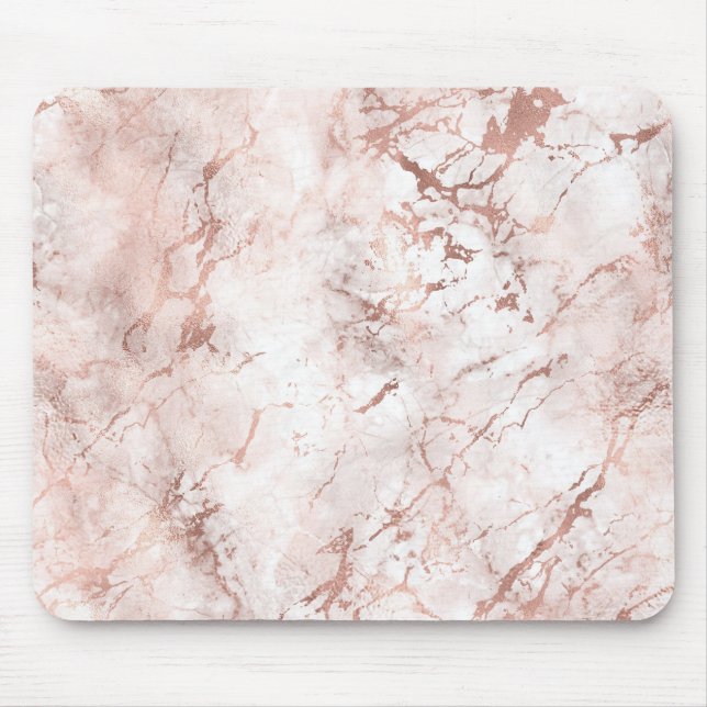Tapis De Souris Texture de faux marbre or rose blanc rose (Devant)