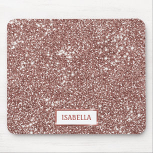 Tapis De Souris Texture de paillettes de faux or rose et nom perso