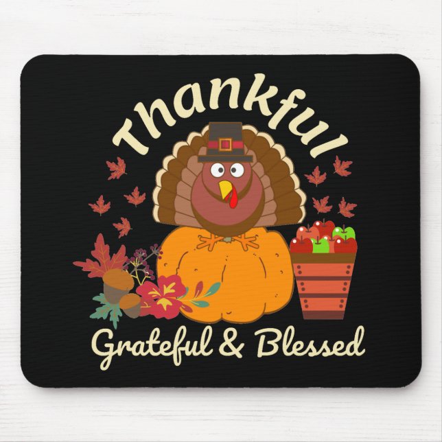 Tapis De Souris Thanksgiving Grateful & Blessed (Devant)