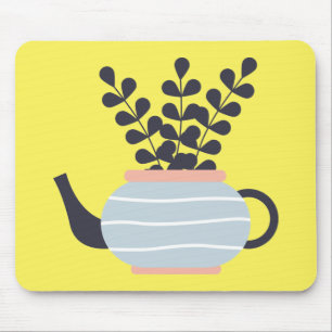 Tapis De Souris Théière moderne simple avec plante pastel